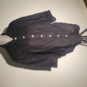 Lucy & Laurel Black 100% Linen Snap Down Blouse, Size: 1X